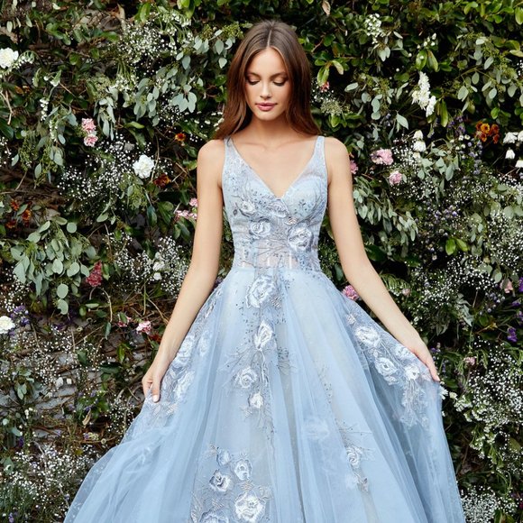 Andrea and Leo Dresses & Skirts - NEW LONG SLEEVELESS EMBROIDERED FLORAL TULLE BALL GOWN WITH ZIPPER BACK AL A0893